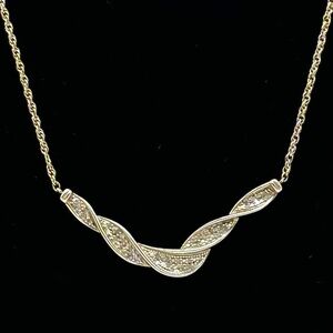 Sterling Silver Swirl Necklace Diamond Accent 18K Yellow Gold Plated 17"